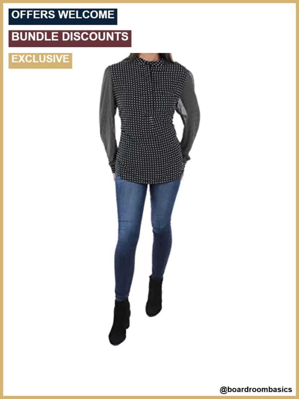 Anne Klein Women's Long Sleeve Dot Print Tunic Top V-Neck Blouse